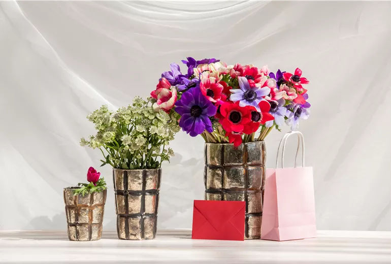 Muttertag - Blumen mit Geschenktüte und Brief